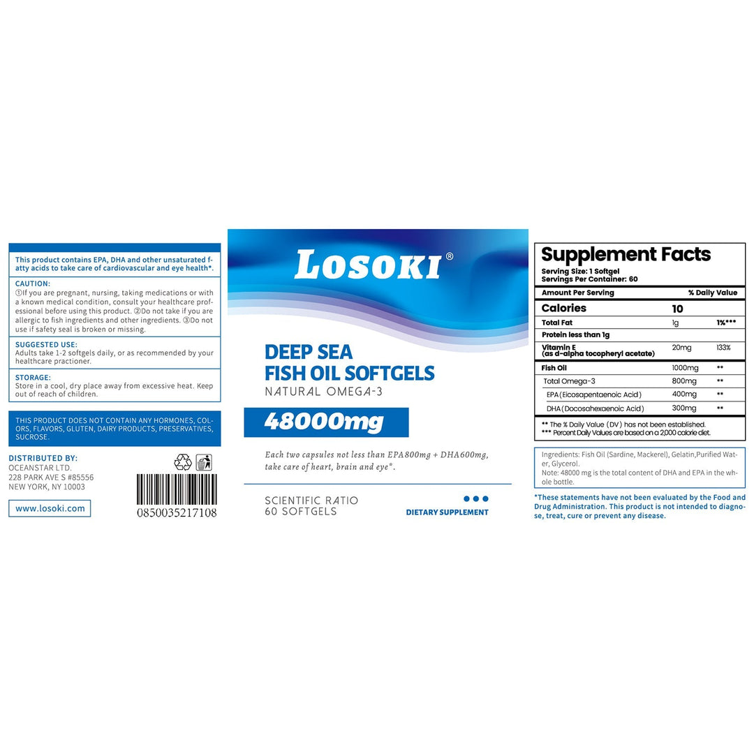 LOSOKI Deep-Sea Fish Oil Softgels 48000mg Dietary Supplement
