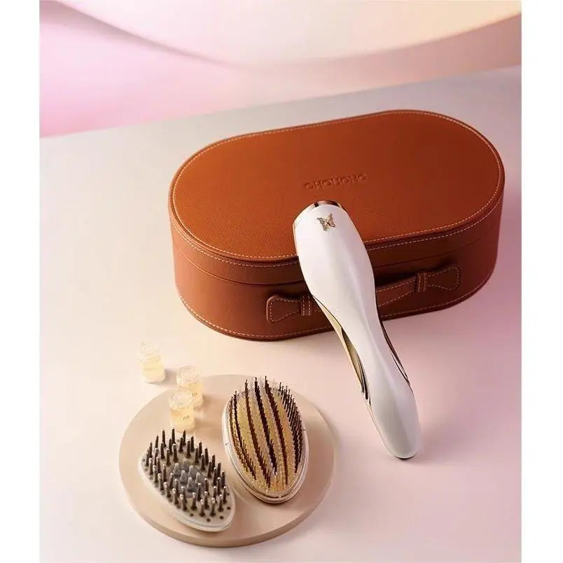 CHOUOHC Gold-Decorated Electric Massage Comb | Scalp & Hair Care with Microcurrent & LED Therapy - Sherue